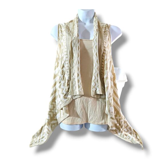bebe Sweaters - 2b Bebe Cardigan Size Small White Beige Geometric Print Sleeveless Open Vest